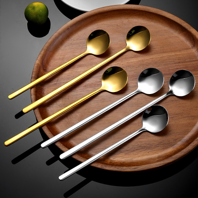 304 Stainless Steel Long Hand Gold Round Teaspoon for Tea Coffee Ice Cream Party Use