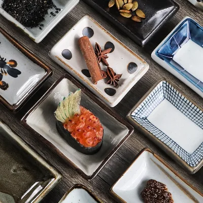 Wholesale High Quality Vintage Ceramic Side Dish for Restaurant Retro Seasoning Dishes Soy Dipping Dishes for Hotel Use