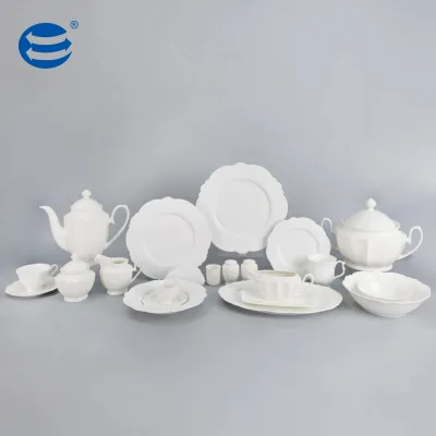 Plain White Embossed New Bone China Tea Set Porcelain Teapot Sugar Bowl Cream Pitcher Cup & Saucer Tableware Gift Set