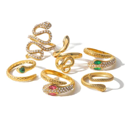 Factory Direct Sale Open Ring Various Styles Adjustable Gold Plated Colorful Zircon Snake Ring