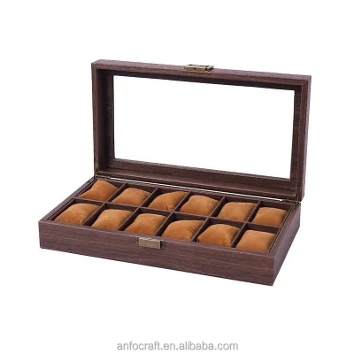 Men's Real Glass Lid Watch Case with Synthetic Leather Organizer Storage Jewelry Case for Birthday Gift for Men and Women