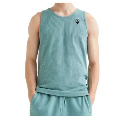 Mens Solid Ribbed Crew Neck Tank Top Breathable Sleeveless T-Shirt Casual Fitness Workout Athletic Vest for Daily 100% Cotton