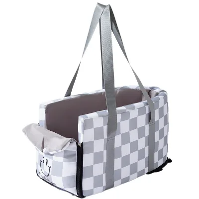 Large Luxury Pet Car Carrier Fashionable Plaid Design with Central Control Cat Bed & Outdoor Dog Bed Portable Belt Closure