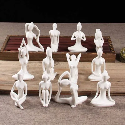 Ceramic Yoga Figure Ornament Statue Sculpture for Zen Garden Home Yoga Room Desk Decor