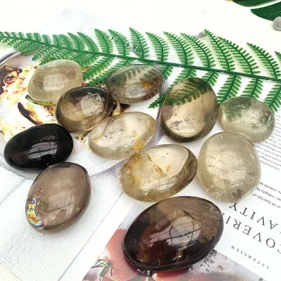 Wholesale Price Hand Carved Natural Smoky Quartz Crystal Palms Stone