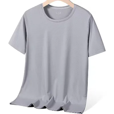 Men's Casual Ice Silk T-Shirt Wholesale Oversized Quick-Drying Sports Top Solid T-Shirt