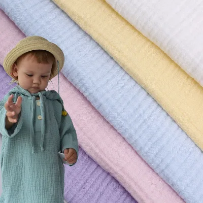 Customized Design Soft Solid Color Baby Clothing Pure Cotton Fabric Cotton Muslin Double Cotton Crepe Bubble Fabric