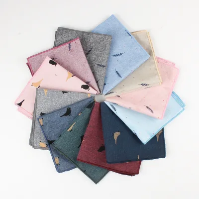Wholesale Men's Square Cotton Handkerchief Cotton High Quality Cartoon Printing Casual Suit Pocket Square