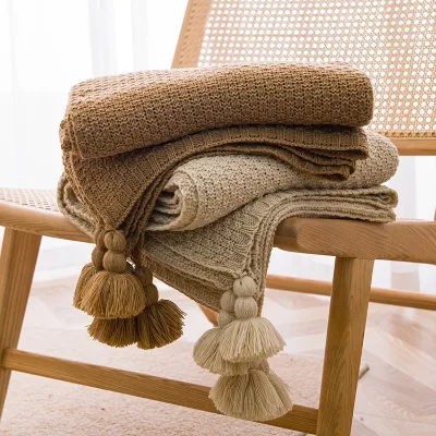 Handmade Acrylic Fiber Ins Style Tassel Blanket for Office Sofa Bed Use-All-Season