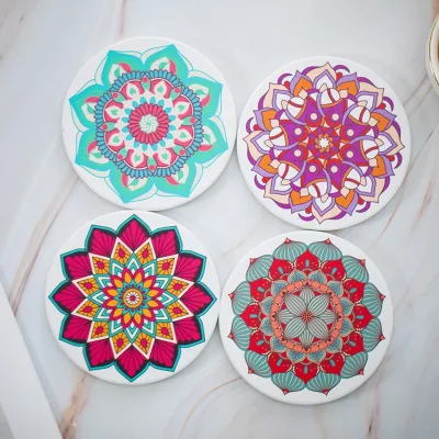 Custom White Ceramic Coaster Set Promotional Absorbent Coaster Hotel Restaurant Ceramic Coaster