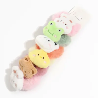 Animal Plush Faux Fur Rabbit Hair Ties Fluffy Scrunchies with Tail Fabric Elastic Hair Bands for Kids Girls