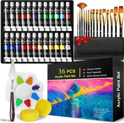 Acrylic Paint Set of 24 Vivid Colors12ml Art Craft Paints for Beginners & Professional Artist