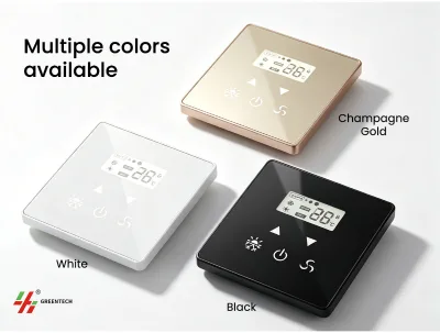 Greentech Smart Life Modbus RS485 Waterproof IP66 Hotel RCU Touch Glass FCU Thermostat LCD Room Temp Control Panel