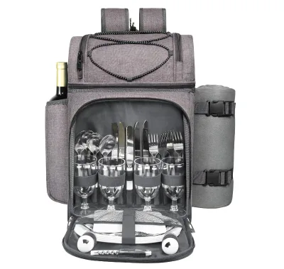 Custom Vintage Insulated Rucksack 4-Piece Portable Outdoor Summer Thermos Picnic Sets Fashionable Refrigerate Ice Cooler