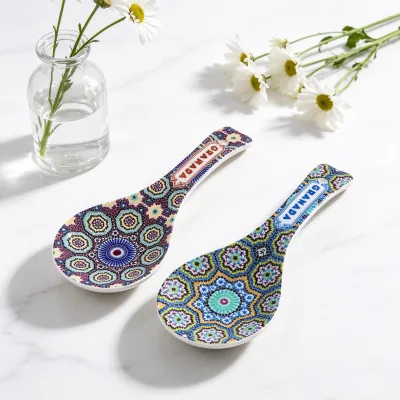 Custom Spanish Mosaic Floral Ceramic Souvenir Spoon Valencia Granada Mandala Talavera Pattern Travel Hanging Decor Gift