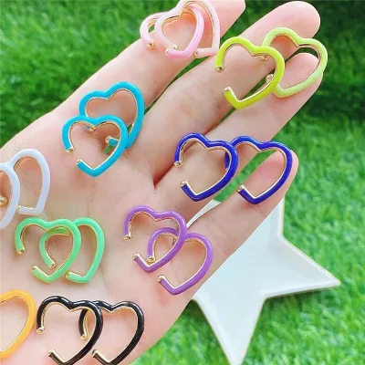 CH-CKE0526 Heart shaped color enamel earrings,Colorful summer styles earrings wholesale,fashion clip earrings wholesale