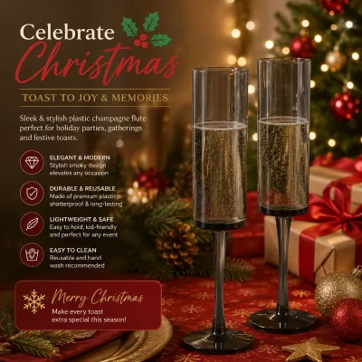 Shatterproof Plastic Champagne Flutes Wedding Party Drinkware for Christmas Holiday New Year's Eve Celebrations Supplies