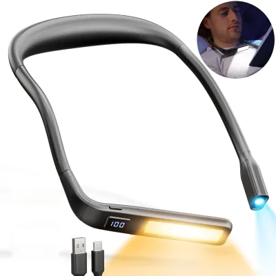 Patented UPGRADE Battery Status LED Neck Reading Lamp Long-lasting Adjustable Charging Neck Book Reading Light
