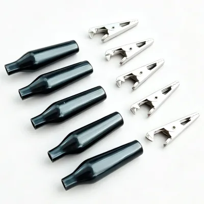 Small Alligator Clip Bare Metal Crocodile Clamp With Black Insulated Rubber Sleeve ELET0038-LB-N