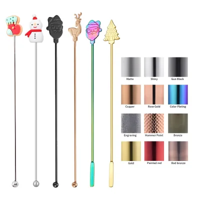 Elegant Design Gold Black Silver Corrosion Resistance Rust Proof Christmas Style Cocktail Stirrer