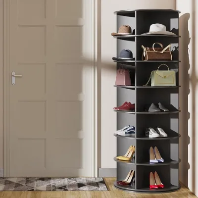 7 Tier Rotating Spinning Tote Bag Display Tower White Round Carousel Revolving 360 Storage Shoe Rack for Room