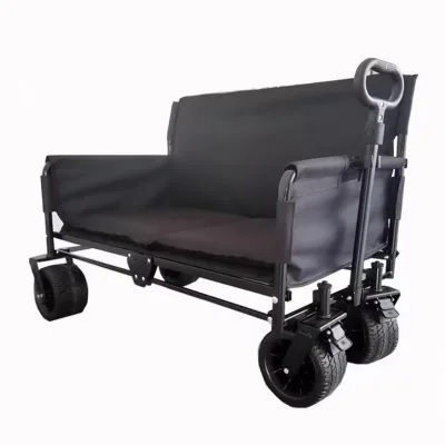 Collapsible Folding Beach Wagon Cart Big Wheels Push-Pull Handle Drink Holders for Camping Garden Outdoor Cargo Carrier Bracket