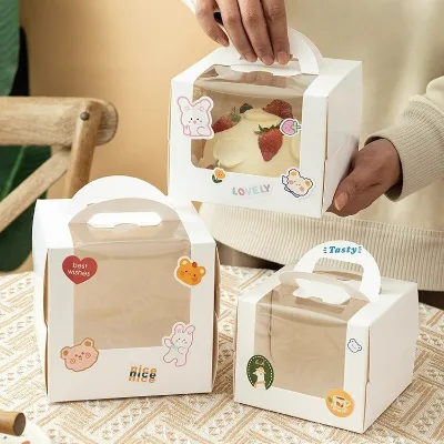 4-inch Portable Transparent Window Cake Box 3-inch Thickened Mousse Cake Packaging 56-inch Birthday Square Box Food Stamping