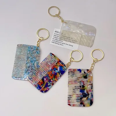 DOWELL Customizable Logo Square Acetate Keychain Comb Minimalist Ins Style Elegant Fashion Accessory Wearable Hair Combs