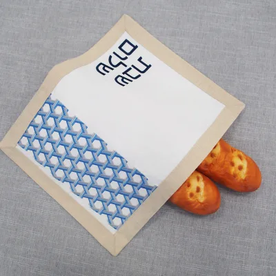 Vintage Linen Fabric Challah Cover Hebrew Letters Embroidery Matzvah Cover Honeycomb Emboss Bread Cover Table Decorating