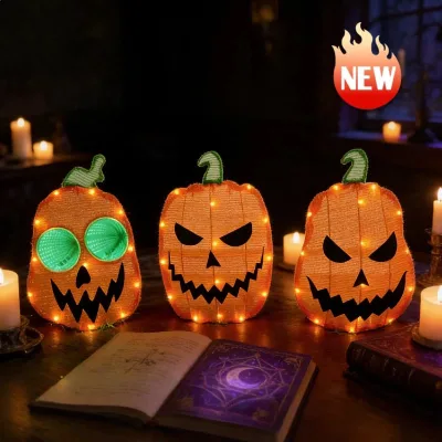 Lighted Halloween Pre-Lit Stacked Pumpkin Jack O Lanterns Mirror Light Display Outdoor Decorations Yard Motif Light Decor