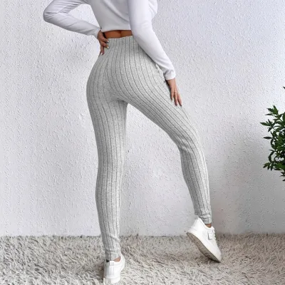 Plus Size Winter Leggings High Elastic Waist Ribbed Thermal Casual Skinny Straight Anti-Pilling Lounge Pants Sweatpants