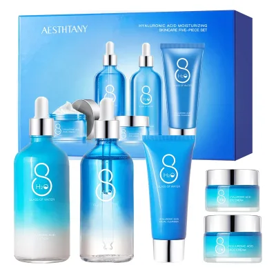 AESTHTANY Hyaluronic Acid Moisturizing 5 Piece Skincare Kit Non Greasy Deep Hydrating Nourishing for Daily Facial Refresh Care