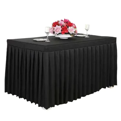 Customizable Branded Item Rectangular Spandex Rectangle Polyester Banquet Wedding Outdoor Ruffled Table Skirt for Decoration