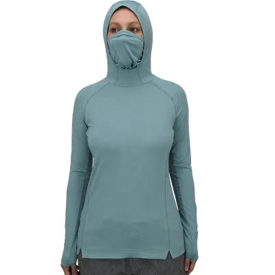 Custom UPF 50 Women Long Sleeve Fishing Shirt With Mask UV Neck Gaiter Hoodie Fishing Apparel