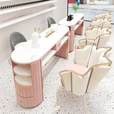 Beauty Luxury Salon Furniture Nail Table Manicure Table With Marble Top Salon Furniture