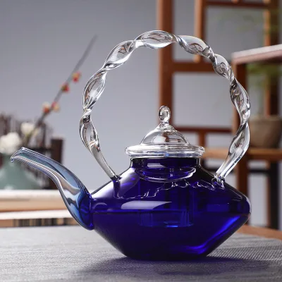 New Klein BlueTwist Glass Teapot With Handle High Borosilicate Multi-color Heat Cooker Teapot Flower Teapot Gift
