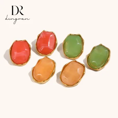 European and American Ins Fashion Niche Design Earrings Stainless Steel Plated with 18K Gold Irregular Resin Colored Earrings
