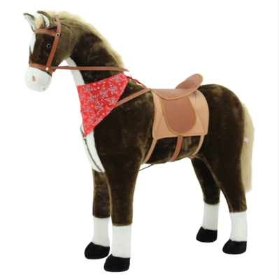 New Chocolate Coloured Plush  Medium Standing Horse , With Cowboy and Real Horse and Gallopping Sound
