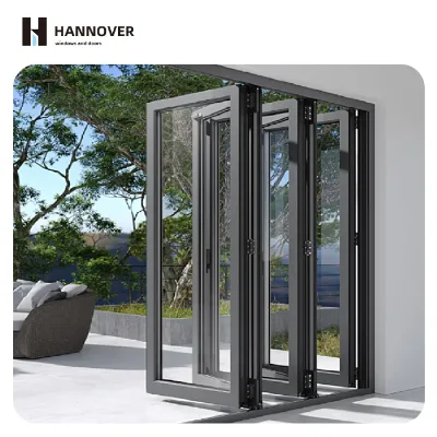 HANNOVER European Standard Folding Door Black Security Glass Fire Heat Insulation Door Folding Patio Doors Exterior