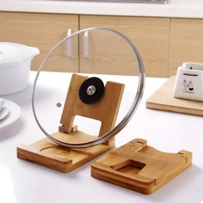 Foldable Bamboo Pot Lid Holder Storage Rack Pan Cover Lid Spoon Rest Shelf Kitchen Accessories