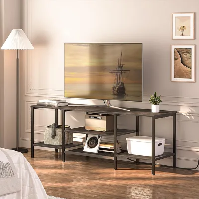 Industrial Media Entertainment Center for Living Room Bedroom TV Stand with Power Outlets