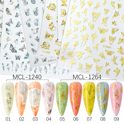 Newest butterfly nail sticker water resistant gold laser style nail decals girls popular in Beauty Nail