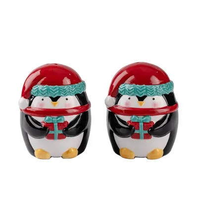 Hand-Painted Christmas Penguins Salt and Pepper Shakers Elegant Herb & Spice Tools