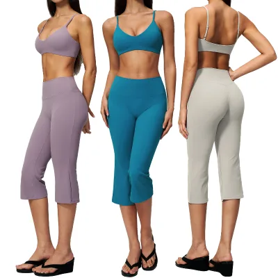 Shockproof Lightweight Breathable Solid Backless Yoga Set High Waist Butt Lift Outdoor Fitness Two Piece for Women