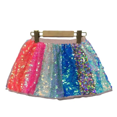 Customize Colorful Sequin Fabric Color Block Soft Girls Skirt Kids Sequin Skirts