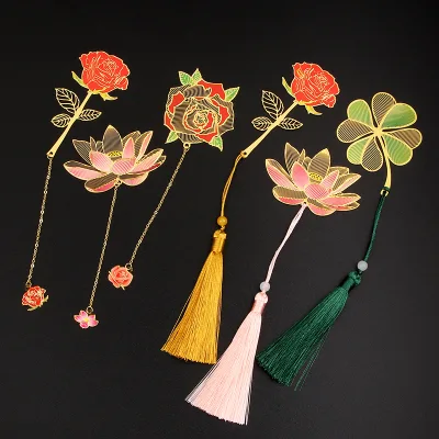 Stationery School Office Supply Creative Flower Metal Bookmark Pendant Custom Metal Book Mark