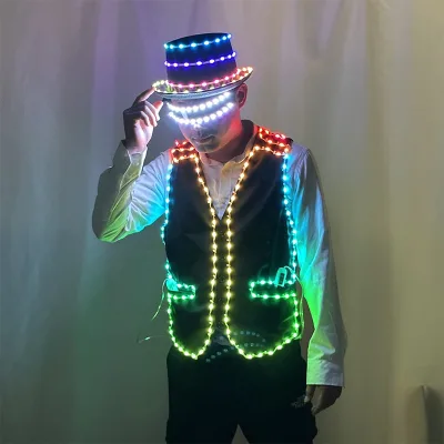LED Magic Color Rave Hat Glow Black Cloth Cylindrical Hat for Prom Party Bar Dance Show Night Decoration