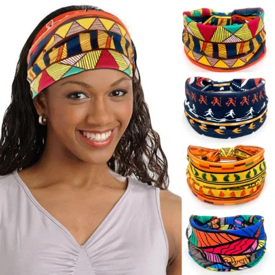 FANCY DAY Bohemian African Print Headbands Knotted Sports Yoga Hairband Wide Brim Elastic Hair Bands Girls Hair Accessories