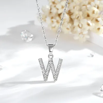 Fashion Pendant 26 Letters Necklace Copper Electroplated Micro-inlaid Zircon Non-allergic Non-fading Dating Daily Vacation