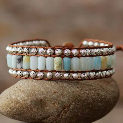 Bohemian Ethnic Retro Style Color-Blocking Geometric Beaded Bracelet/Hand Chain Natural Fashion Chain Link Bracelets for Gift